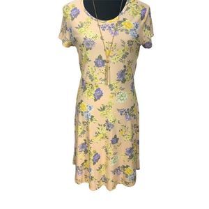 Bobbie Brooks Peach Floral Scoop Neck‎ Print Size Small Dress With Necklace